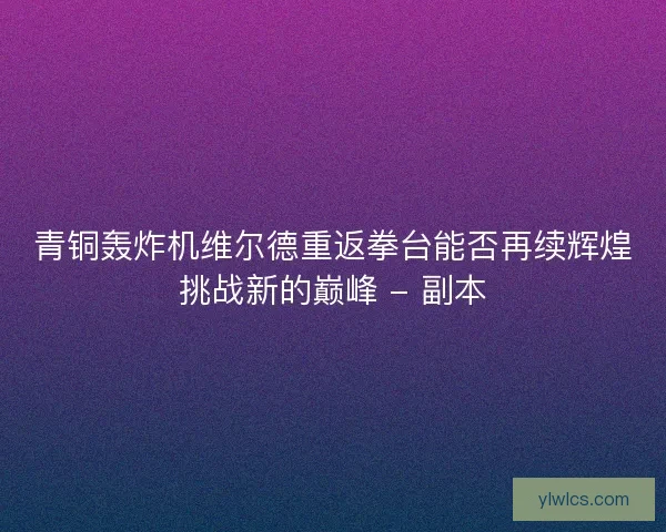 青铜轰炸机维尔德重返拳台能否再续辉煌挑战新的巅峰 - 副本