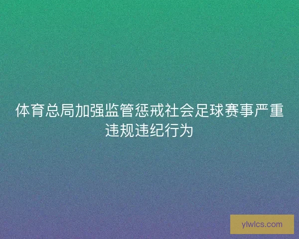 体育总局加强监管惩戒社会足球赛事严重违规违纪行为